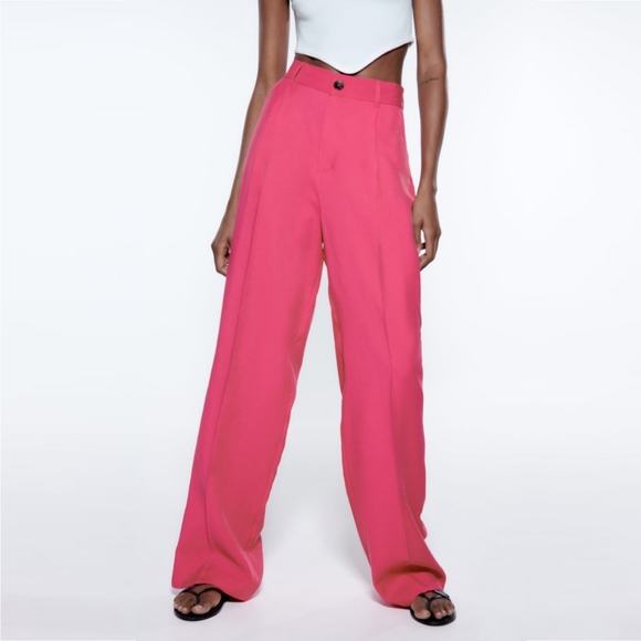 Zara Pants - 2/$30 ZARA High Waisted Wide Leg Pants Small Fuchsia Darted Full Length #7178